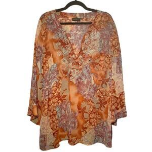 Lane Bryant - Women's Multi-Color Half Sleeve Sheer Blouse M